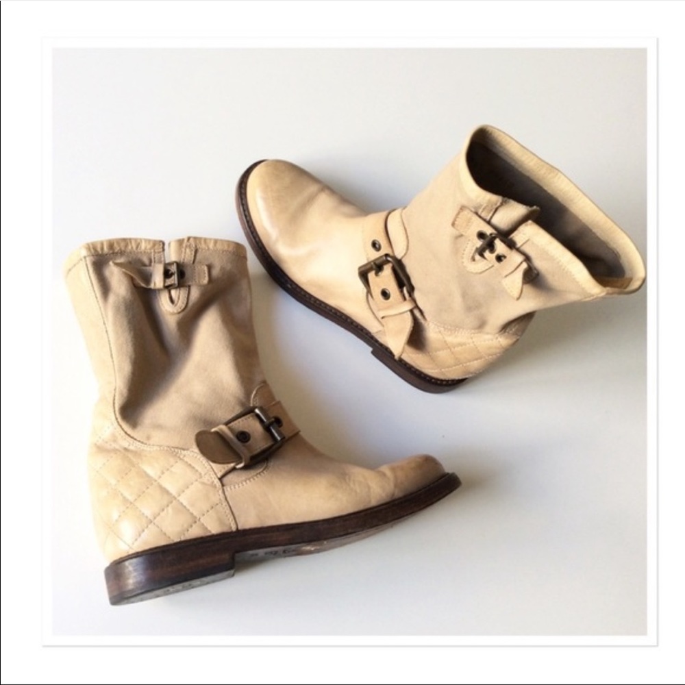 Buttero quilted leather canvas moto boots